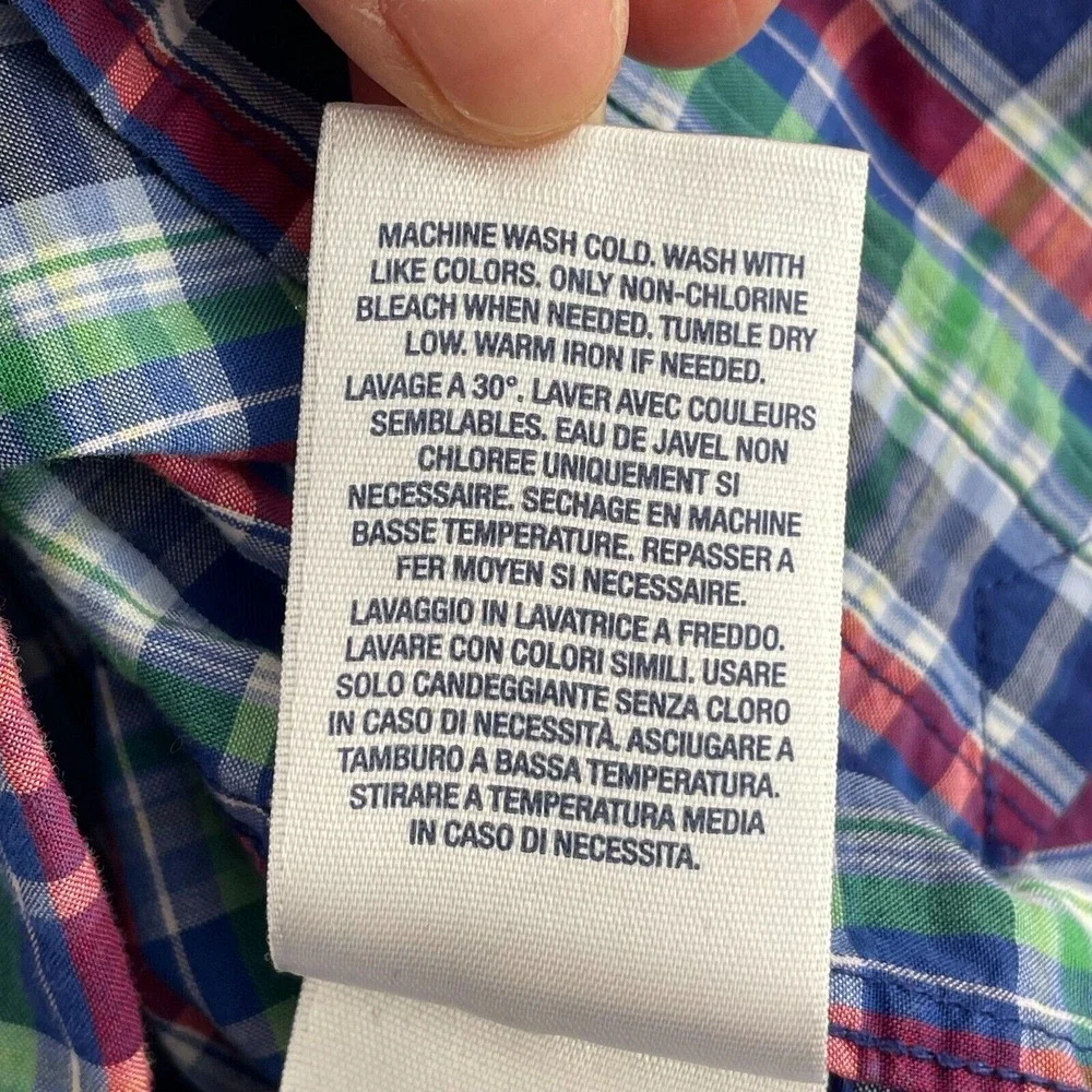 Polo Ralph Lauren Boys Large 14-16 Multi Plaid Madras Short Sleeve‎ Pony Preppy